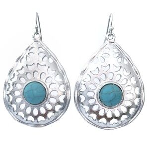 Teardrop Turquoise Stone Western Style Dangle Earrings